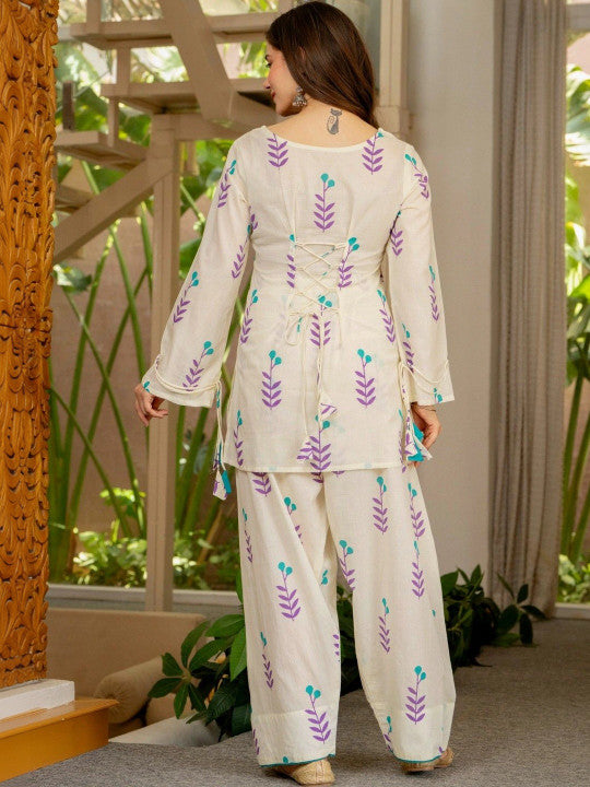 Ethnic Motifs Printed Regular Pure Cotton Kurti With Patiala & Duptta