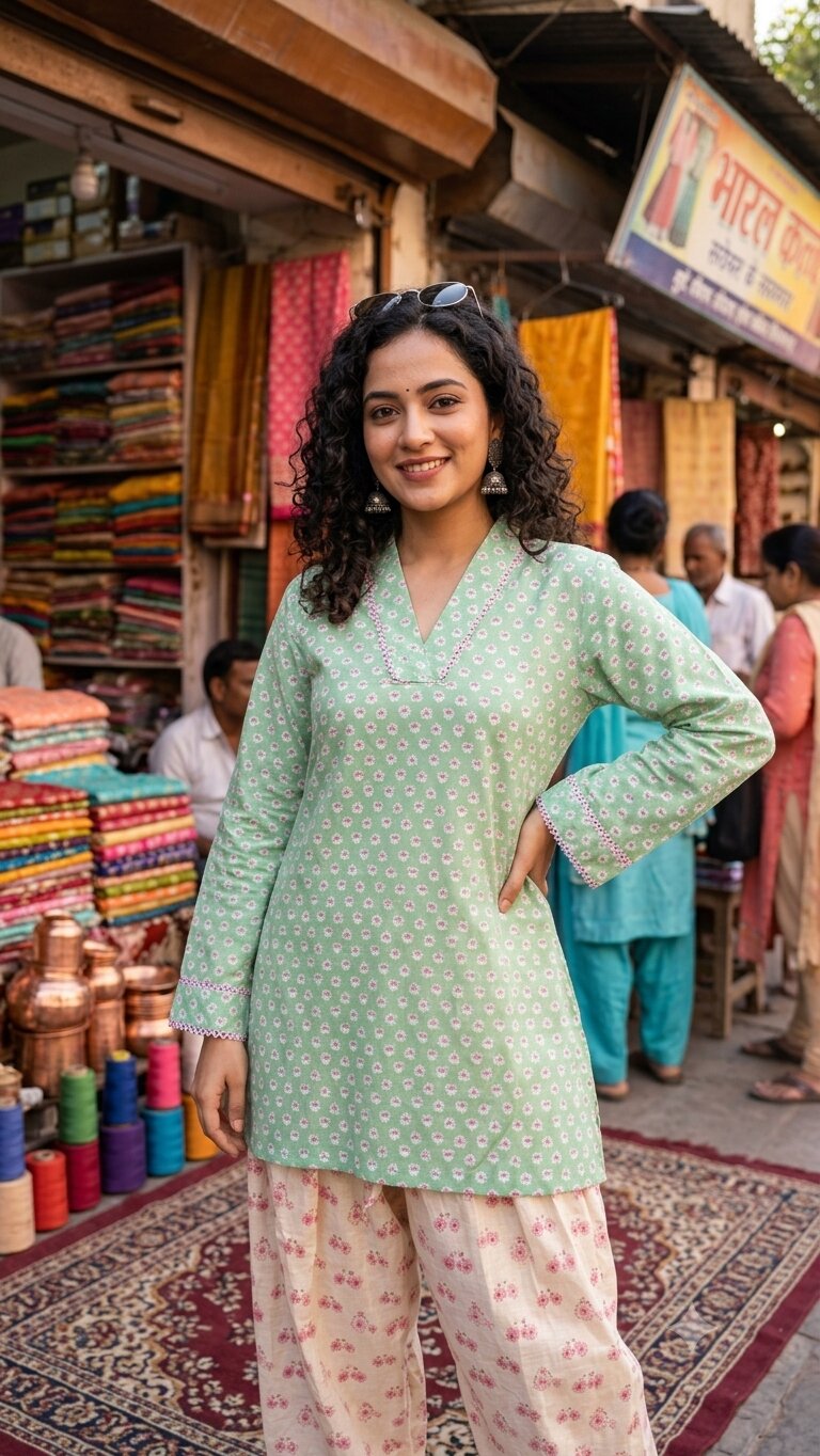 Green and White Farshi Set