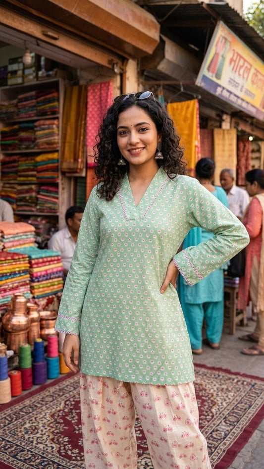 Green and White Farshi Set