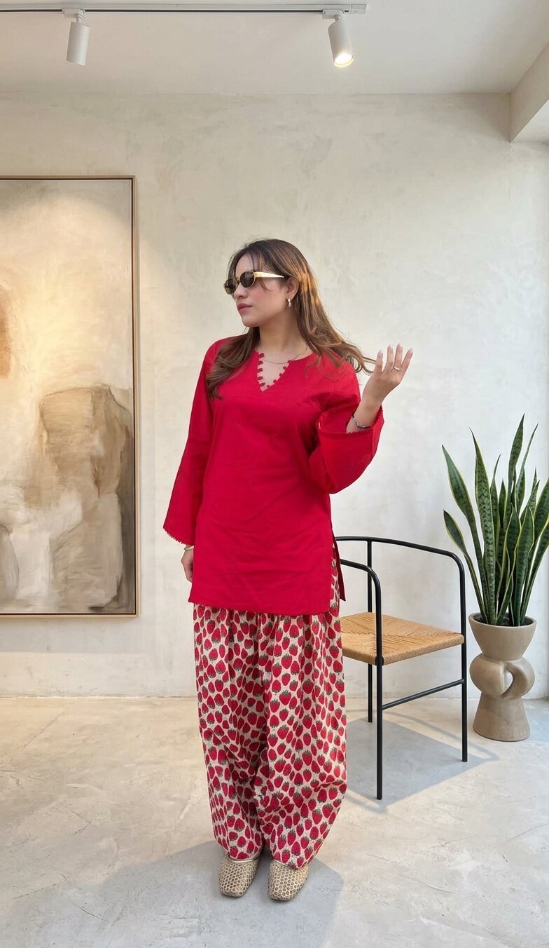 Red & White Farshi Set