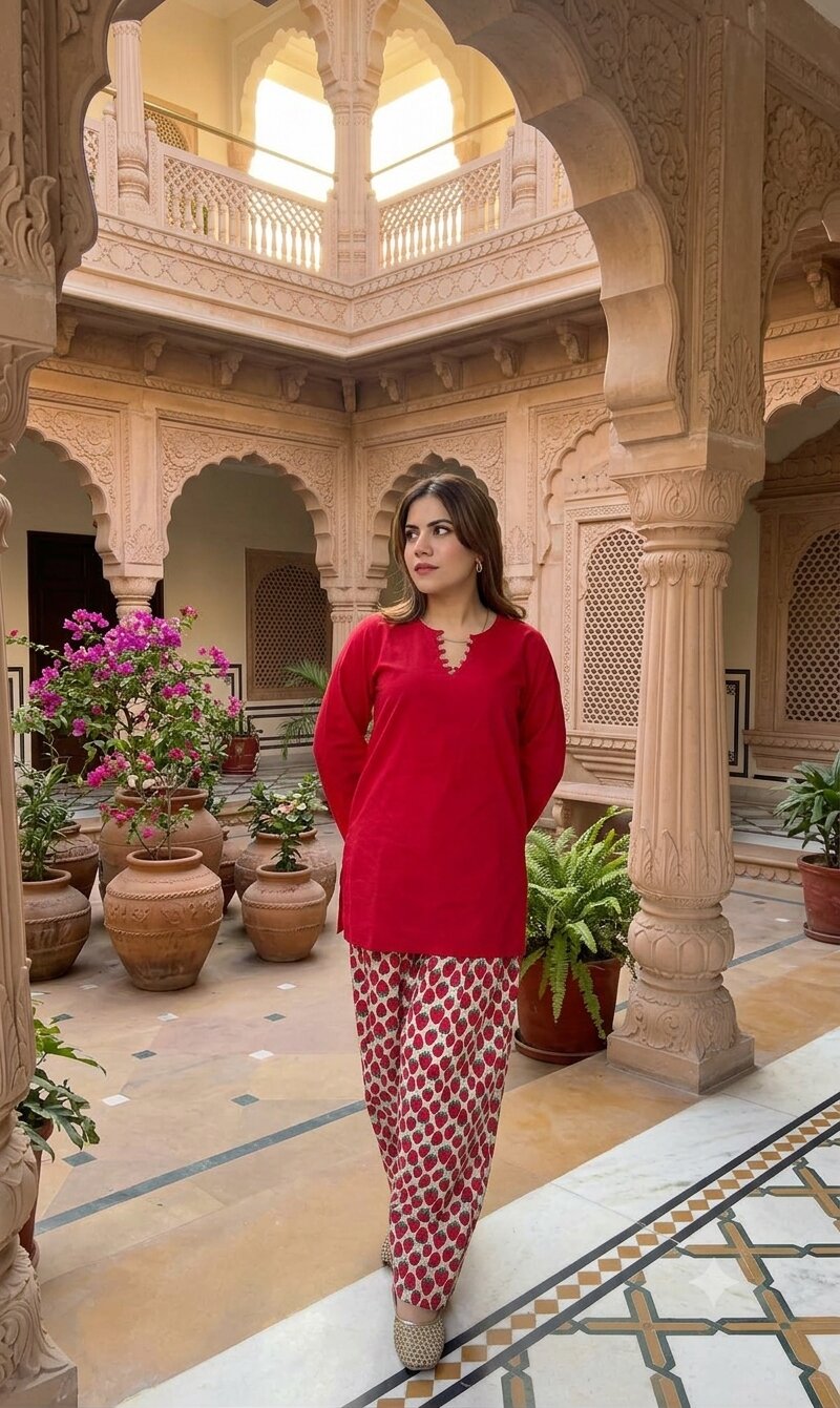 Red & White Farshi Set