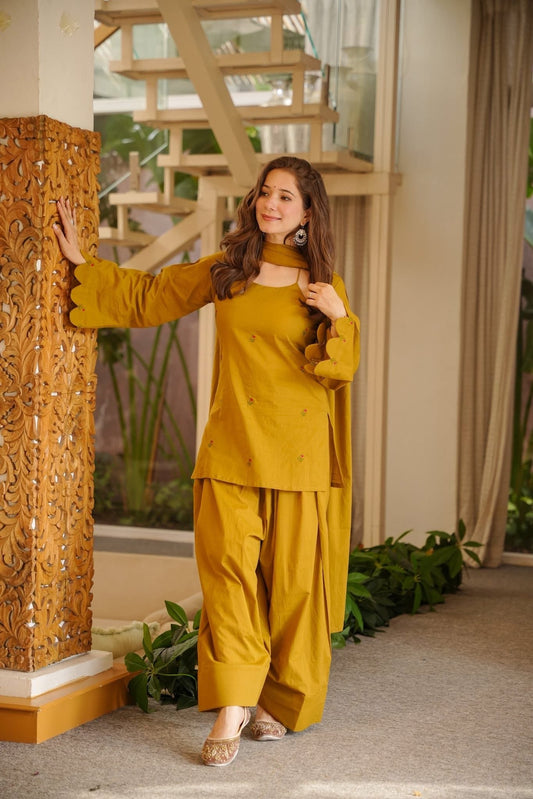 Kiyaraaj Mustard Cotton Farshi Salwar Set