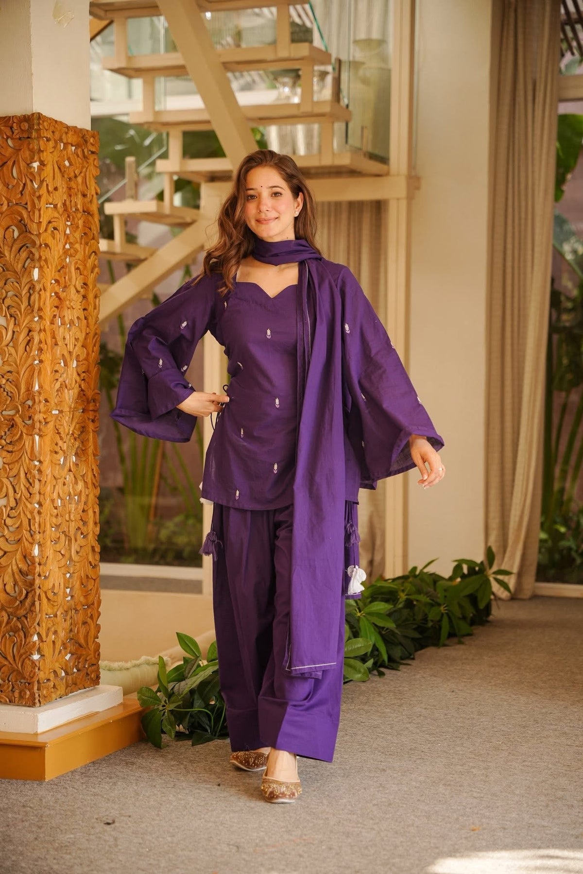 Arosh Purple Cotton Farshi Salwar Set